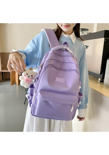 Relaxed High-end Moda Düz Renk Sırt Çantası 2024 Yeni Basit Büyük Kapasiteli Kız Sırt Çantası - Mavi Açık Mavi