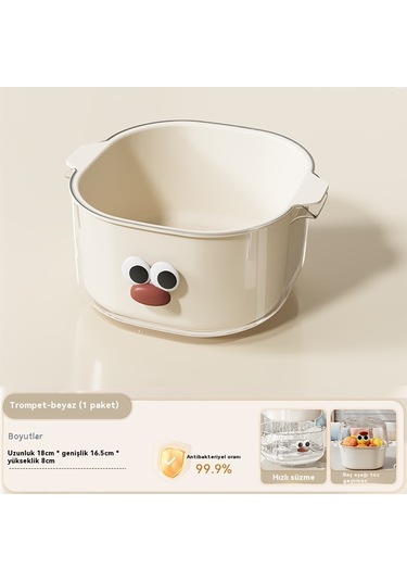 Spring Katmanlıve Ve Sebze Yıkama Ve Başaltma Sepeti Küçük Beyaz Beyaz