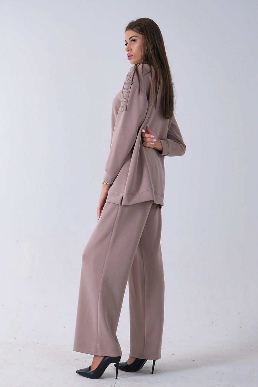 Feminist Vizon Omuz Apolet Detaylı Yakası İpli Tunik Pantolonlu Takım 4577281.34 Vizon