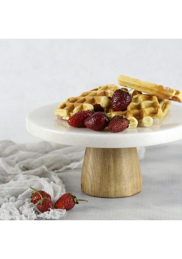 Akayev Mermer 25 CM Konik Ahşap Ayaklı Beyaz Kalın Yuvarlak Sunum