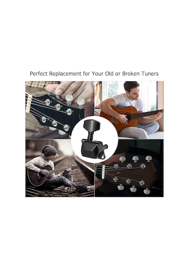 Geeroyoo Yüksek Performanslı 6 Saplı Yarı Kapalı Elektro Gitar Akort Anahtarı - Siyah