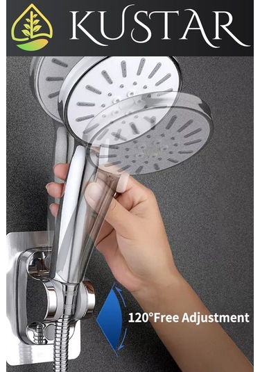Kustar Krom Kendinden Yapışkanlı 15 Kg Taşıyabilen Nano Duş Başlığı Askısı Mafsal Kolay Temiz Kurulum Gri