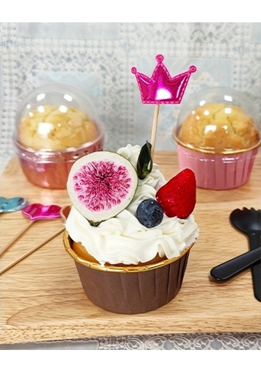 Maoyaya Altın Kırmızı Doğum Günü Pastası Kağıt Bardakları Yağ Geçirmez Yüksek Isıya Dayanıklı Muffin Tatlı Bardakları Düğün Tatlı Masası Gül Altın 50 Adet