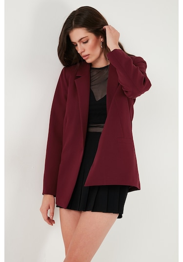 Lela Standart Fit Mono Yaka Desenli Astar Detaylı Blazer Bayan Ceket 6524003 Bordo