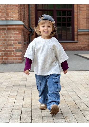 Love İs Baby Oversized Çocuk 2025 Yıpranmış Uzun Kollu/sweatshirt/kapüşonlu Üst 465738618 Gri