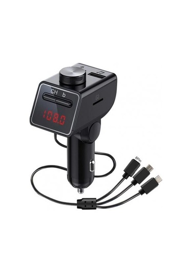 Q18s Çok Fonksiyonlu Araba Çift Usb Şarj Cihazı Mp3 Müzik Çalar Bluetooth Fm Verici İle 3'ü 1 Arada Kablo Siyah