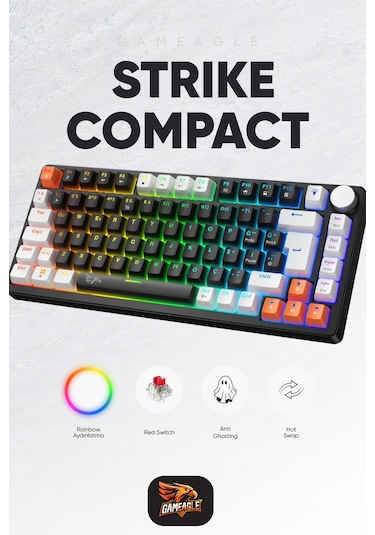 Strike Compact Mekanik Klavye Hot Swap Anti Ghosting Türkçe Örgü Kablo Oyuncu Klavyesi Siyah