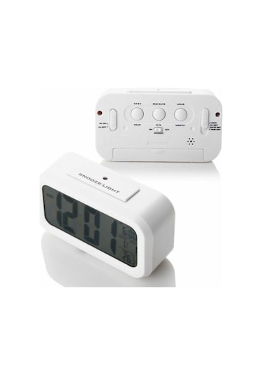 Lcd Işıklı Sensörlü Termometreli Alarmlı Dijital Masa Saati + Pil (253622563)