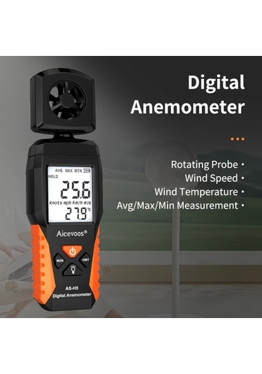 Xuweiwei Aıcevoos Dijital Anemometre H5 0.3 30m Sn Ruzgar Hizi Olcer Sicaklik Nem Olcum Pille Calisir Abs
