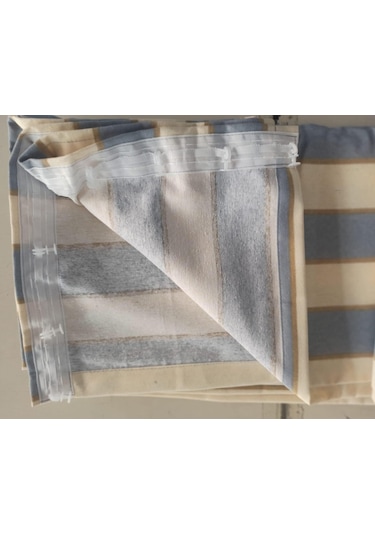 Ceylan Home Balkon Perdesi Kuş Gözü Ölçü Seçenekli Gri Krem Çizgili Gri