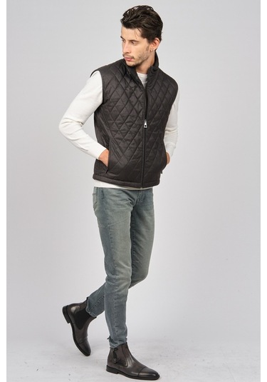 Daynax Erkek Cep Detaylı Baklava Desenli Yelek 492901 Füme Füme