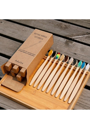 Wezone Doğal Bambu Saplı Yumuşak Kıllı Çevre Dostu Diş Fırçası - 10'lu Paket