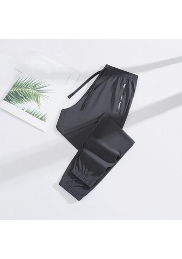 Unisex Streç Hızlı Kuruyan Pantolon Buz İpek Spor Streç Aktif Pantolon Bağcıklı Günlük Bol Jogger Cepli Yürüyüş Seyahat İçin Mavi