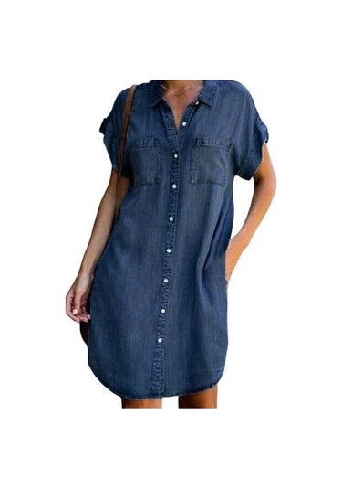 Gündelik Elbise Trendy Sokak Stili Ten-dokunmatik Popüler Sahte Denim Mini Elbise Bayan Konfeksiyon Koyu Mavi