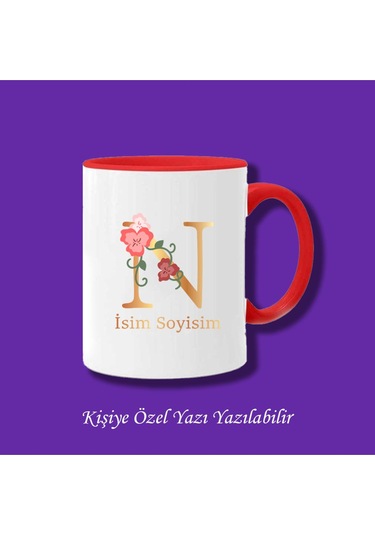 Kişiye Özel İsim Ve Harf Baskılı Renkli Kupa Bardak Ve Kahve Fincanı Modelleri Beyaz