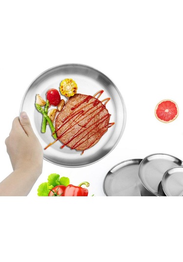 Homyl Paslanmaz Çelik Yuvarlak Tabak Bulaşık Kamp Piknik 26cm Gümüş