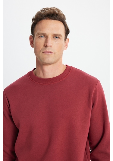 AC&Co / Altınyıldız Classics Erkek Bordo Standart Fit Normal Kesim İçi Polarlı Bisiklet Yaka Sweatshirt Bordo
