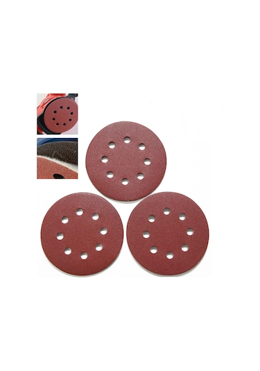 Sones 100 Adet 125mm Flok Zımpara Kağıdı 5 İnç 8 Delikli Disk Zımpara Kağıdı Kendinden Yapışkanlı Zımpara Kağıdı, Grit:60 Mesh
