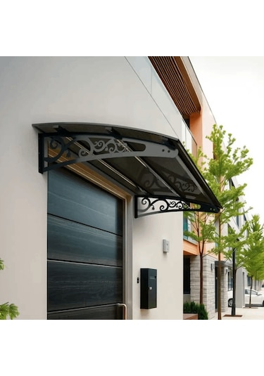 SundurmaX Pratik Metal Sundurma 120x100 Lale Serisi Kapı Üstü Sundurma Siyah - Füme
