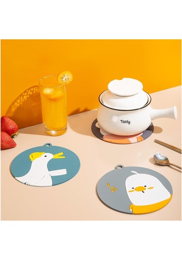 Konesam Küçük Kaliteli Tavuk Desenli 15cm Silikon Isı Yalıtımcı Tabak Altlığı Mutfak Masa Koruyucu Açık Gri