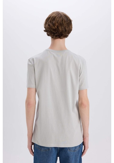 DeFacto %100 Pamuk Slim Fit Dar Kesim Bisiklet Yaka Baskılı Kısa Kollu Tişört X3932AZ25SMGR91