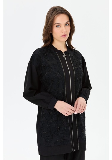 İnci Çakma Detaylı Pantolonlu Takım Siyah Siyah