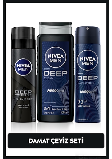 ﻿Nivea Men Erkek Damat Çeyiz Bohça Seti Banyo ve Duş Jeli 500 ML + Tıraş Jeli 200 ML +  Sprey Deodorant 150 ML