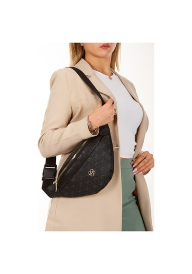 Newish Polo Kadın Desenli Çapraz Omuz Askılı Bel Ve Omuz Çantası - New345 Siyah