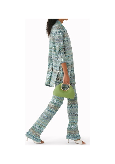 Missoni Zigzag Desenli Rahat Pantolon Yeşil Çoklu