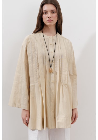 Nervürlü Geniş Kollu Tunik Sarı Sarı