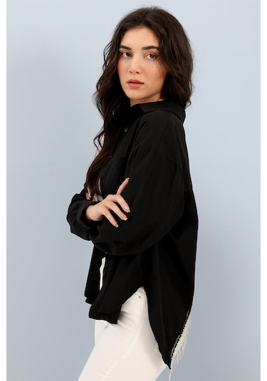 Gömlek Cepli Arkası Zincir Detaylı - Siyah-siyah Siyah