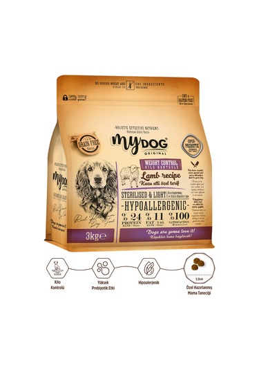 Mydog Az Tahıllı Kuzu Etli Diyet & Kısır Köpek Maması 3kg