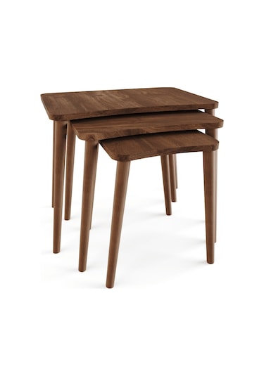 Zigon Sehpa & Yan Sehpa 3'Lü Ahşap Ayaklı Sehpa - Ceviz