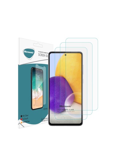 Microsonic Samsung Galaxy Uyumlu A72 Screen Protector Nano Glass Cam Ekran Koruyucu 3'lü Paket