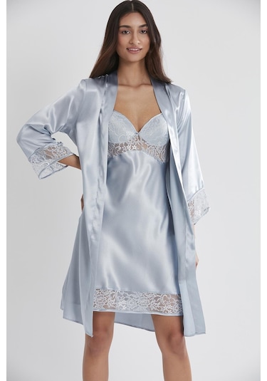 Pierre Cardin 4075 Saten Sabahlıklı Gecelik Takım - Mist Mist
