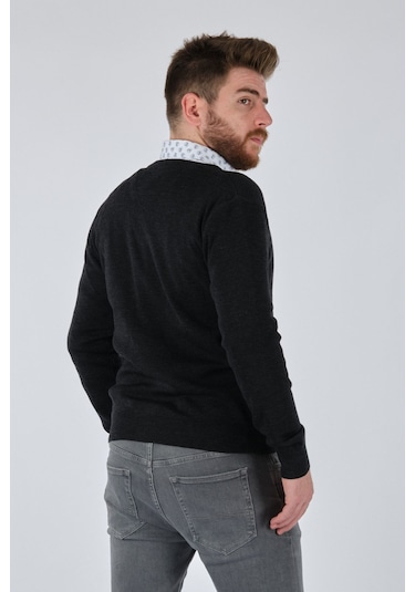 De Blasıo Minimalist V Yaka Erkek Hırka - Oversized & Şık Marengo