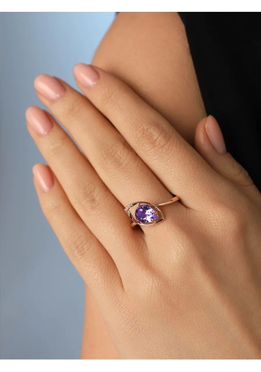 Serebranyj Dom 925 Ayar Gümüş Doğal Ametist Taşlı Yüzük 291905054 Altın