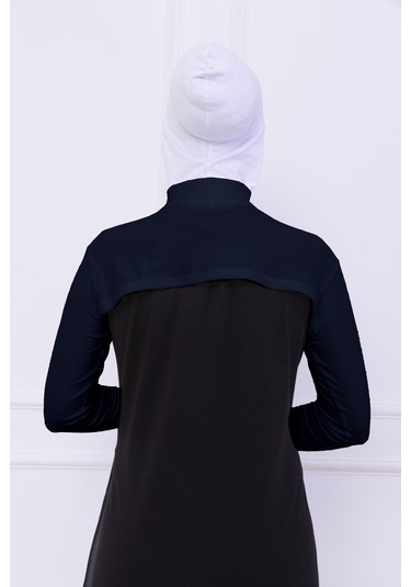 Balıkçı Yaka Boyunluklu Kolluk Lacivert - Likralı Dik Yakalı Kadın Body Tesettür Crop Bolero Lacivert