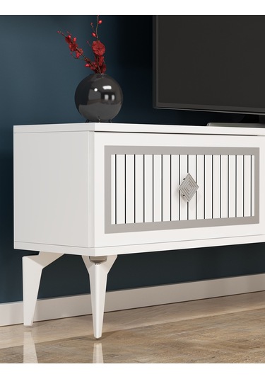 Nil Şömineli Tv Sehpası Beyaz-gümüş