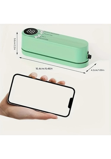 Honeybeeshop Çok Fonksiyonlu Yeşil Otomatik Gıda Mühürleyici Taşınabilir Kablosuz Vakum Makinesi Uzun Süreli Gıda Koruma Kompakt Mutfak Ve Piknik Için