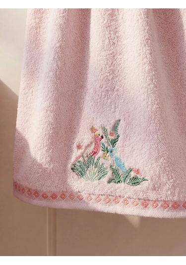 Pembe Nakışlı Pamuklu Yüz Havlusu 50x80 Cm