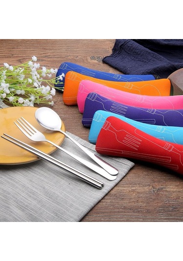 Sofra Çantası Yıkanabilir Fermuarlı Seyahat Çatal Bıçak Takımı Çantası Taşınabilir Çanta Akşam Yemeği Ev Aracı Seyahat Kamp Kaşığı 1