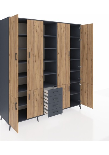 Kronos Dolap 17 Raflı 4 Çekmeceli 8 Kapaklı 220x59x243 Antrasit-çam/antrasit Atlas Çam/antrasıt