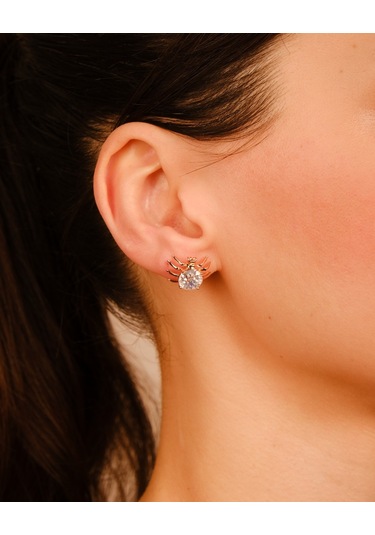 Lekka Design Kadın Takı Kararmaz Çelik Lüks Mavi Taşlı Örümcek Küpe