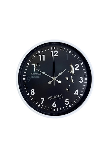 Beyaz 36 Cm Atatürk Modern Tasarım Duvar Saati Renkli
