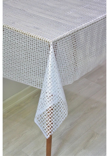 Pvc Şeffaf Kaplama Silinebilir Masa Örtüsü Örgü Hasır Gümüş