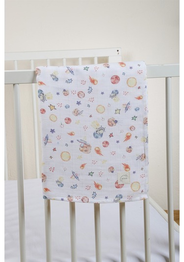 Uzay Müslin Örtü 120X120 Cm- Turuncu-Beyaz Turuncu - Beyaz