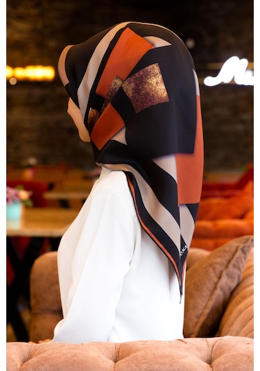 Vissona Twill İpek Eşarp Siyah, Bej, Taba 17058-0004