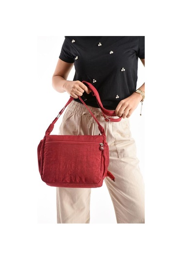 Kadın Postacı Çanta Hafif Klinkır Kumaş 30 27 Cm Çapraz Askılı Omuz Çantası Günlük Kol Çantası Bordo