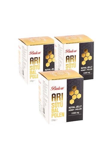 3 Kutu Balen Arı Sütü Bal Polen 230 Gr 1200mg x3